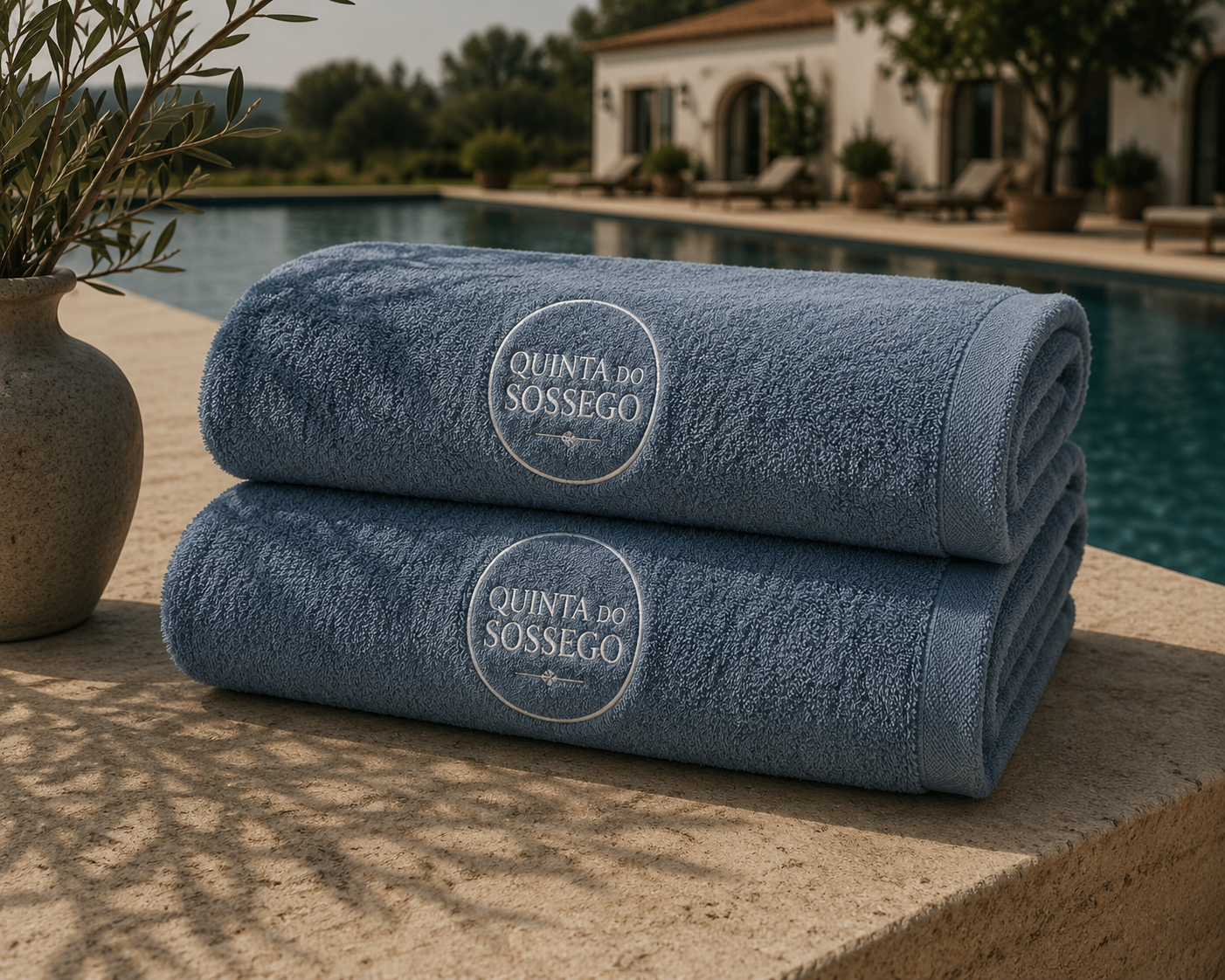 Quinta do Sossego embroidered towels by the pool